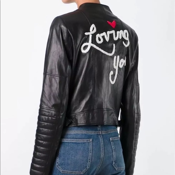 Alice & Olivia Gamma loving you leather jacket S RARE - Picture 6 of 11
